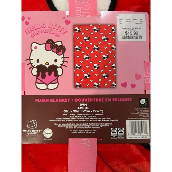 Hello Kitty twin red valentines blanket - Picture 2 of 2